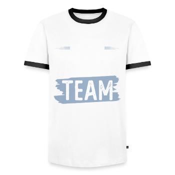 Travel Team - Männer Kontrast-T-Shirt - Weiß/Schwarz - Vorne - AI Model Female 172 light (172cm) & AI Model Male 178 dark (178cm)