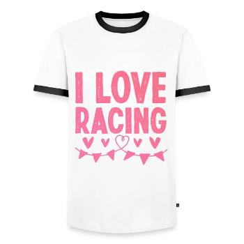 Ich liebe Rennen - Männer Kontrast-T-Shirt - Weiß/Schwarz - Vorne - AI Model Female 172 light (172cm) & AI Model Male 178 dark (178cm)