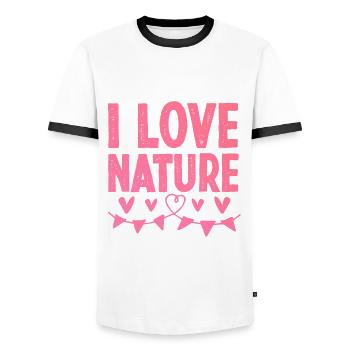 I love nature - Men's Ringer Shirt - white/black - Front - AI Model Female 172 light (172cm) & AI Model Male 178 dark (178cm)