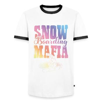 Mafia du snowboard - T-shirt contrasté Homme - blanc/noir - Devant - AI Model Female 172 light (172cm) & AI Model Male 178 dark (178cm)