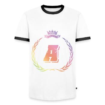 Une couronne de lettres - T-shirt contrasté Homme - blanc/noir - Devant - AI Model Female 172 light (172cm) & AI Model Male 178 dark (178cm)