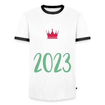 Croatia 2023 - Men's Ringer Shirt - white/black - Front - AI Model Female 172 light (172cm) & AI Model Male 178 dark (178cm)