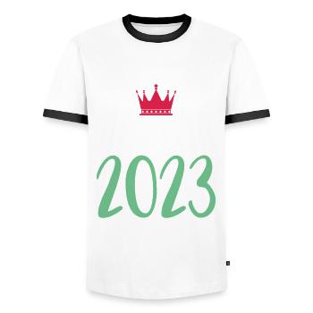 Majorque 2023 - T-shirt contrasté Homme - blanc/noir - Devant - AI Model Female 172 light (172cm) & AI Model Male 178 dark (178cm)