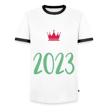 Golden Sands 2023 - Men's Ringer Shirt - white/black - Front - AI Model Female 172 light (172cm) & AI Model Male 178 dark (178cm)