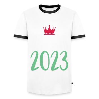 Suède 2023 - T-shirt contrasté Homme - blanc/noir - Devant - AI Model Female 172 light (172cm) & AI Model Male 178 dark (178cm)