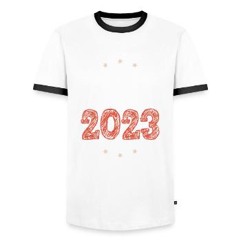 Ibiza 2023 - Männer Kontrast-T-Shirt - Weiß/Schwarz - Vorne - AI Model Female 172 light (172cm) & AI Model Male 178 dark (178cm)