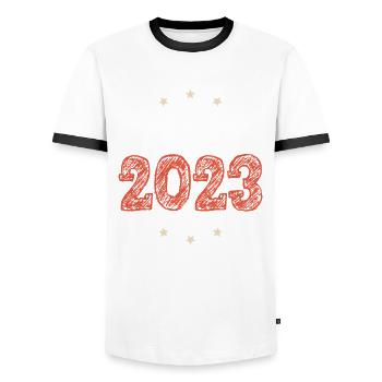Marbella 2023 - T-shirt contrasté Homme - blanc/noir - Devant - AI Model Female 172 light (172cm) & AI Model Male 178 dark (178cm)