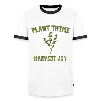 Plantez la joie de la récolte du thym - T-shirt contrasté Homme - blanc/noir - Devant - AI Model Female 172 light (172cm) & AI Model Male 178 dark (178cm)