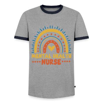 Cute Mental Health Nurse - Men's Ringer Shirt - grey/navy  - Front - AI Model Female 172 light (172cm) & AI Model Male 178 light (178cm)