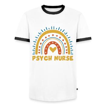 Infirmière psychiatrique - T-shirt contrasté Homme - blanc/noir - Devant - AI Model Female 172 light (172cm) & AI Model Male 178 dark (178cm)