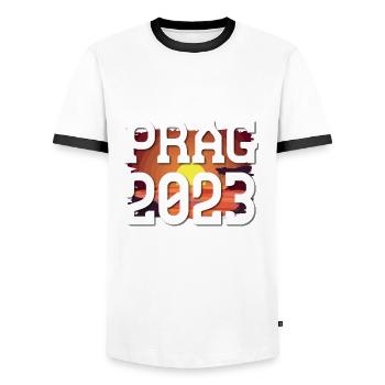 Prag 2023 - Männer Kontrast-T-Shirt - Weiß/Schwarz - Vorne - AI Model Female 172 light (172cm) & AI Model Male 178 dark (178cm)