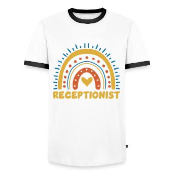 Perfect receptionist shirt - Men's Ringer Shirt - white/black - Front - AI Model Female 172 light (172cm) & AI Model Male 178 dark (178cm)