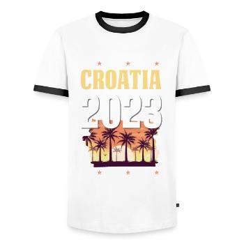 Croatia 2023 - Men's Ringer Shirt - white/black - Front - AI Model Female 172 light (172cm) & AI Model Male 178 dark (178cm)