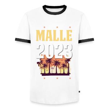 Malle 2023 - Men's Ringer Shirt - white/black - Front - AI Model Female 172 light (172cm) & AI Model Male 178 dark (178cm)