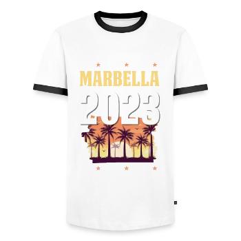 Marbella 2023 - T-shirt contrasté Homme - blanc/noir - Devant - AI Model Female 172 light (172cm) & AI Model Male 178 dark (178cm)