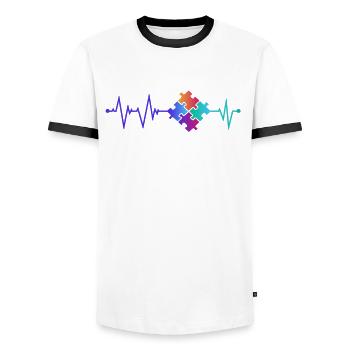 Puzzle heartbeat - Men's Ringer Shirt - white/black - Front - AI Model Female 172 light (172cm) & AI Model Male 178 dark (178cm)
