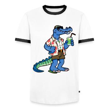 Dolo le crocodile au cocktail - T-shirt contrasté Homme - blanc/noir - Devant - AI Model Female 172 light (172cm) & AI Model Male 178 dark (178cm)