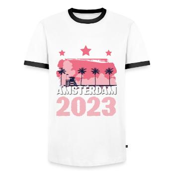 Amsterdam 2023 - Men's Ringer Shirt - white/black - Front - AI Model Female 172 light (172cm) & AI Model Male 178 dark (178cm)