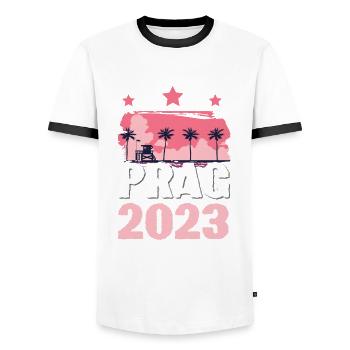 Prague 2023 - Men's Ringer Shirt - white/black - Front - AI Model Female 172 light (172cm) & AI Model Male 178 dark (178cm)