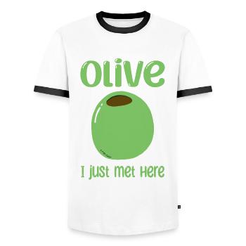 Olive je viens de la rencontrer - T-shirt contrasté Homme - blanc/noir - Devant - AI Model Female 172 light (172cm) & AI Model Male 178 dark (178cm)