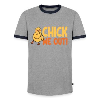 Lustiges Chick Me Out Wortspiel - Männer Kontrast-T-Shirt - Grau/Navy  - Vorne - AI Model Female 172 light (172cm) & AI Model Male 178 light (178cm)
