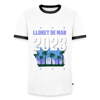 lloret de mar 2023 - Men's Ringer Shirt - white/black - Front - AI Model Female 172 light (172cm) & AI Model Male 178 dark (178cm)