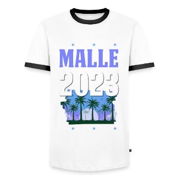 Malle 2023 - Men's Ringer Shirt - white/black - Front - AI Model Female 172 light (172cm) & AI Model Male 178 dark (178cm)