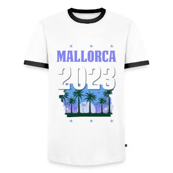 Majorque 2023 - T-shirt contrasté Homme - blanc/noir - Devant - AI Model Female 172 light (172cm) & AI Model Male 178 dark (178cm)