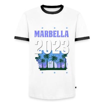 Marbella 2023 - T-shirt contrasté Homme - blanc/noir - Devant - AI Model Female 172 light (172cm) & AI Model Male 178 dark (178cm)