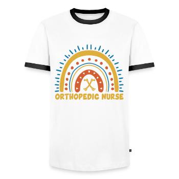 Retro Ferry Clothing Container Ship - Men's Ringer Shirt - white/black - Front - AI Model Female 172 light (172cm) & AI Model Male 178 dark (178cm)