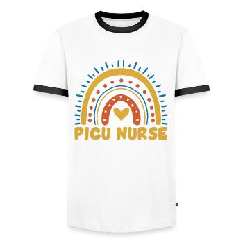 Paediatric intensive care nurse - Men's Ringer Shirt - white/black - Front - AI Model Female 172 light (172cm) & AI Model Male 178 dark (178cm)