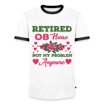 Retro Ferry Clothing Container Ship - Men's Ringer Shirt - white/black - Front - AI Model Female 172 light (172cm) & AI Model Male 178 dark (178cm)