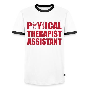Physiotherapeuten Assistent - Männer Kontrast-T-Shirt - Weiß/Schwarz - Vorne - AI Model Female 172 light (172cm) & AI Model Male 178 dark (178cm)