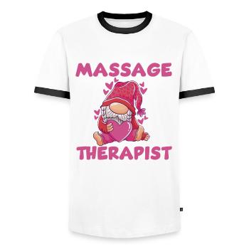 Cute Masseur Therapist Gnome - Men's Ringer Shirt - white/black - Front - AI Model Female 172 light (172cm) & AI Model Male 178 dark (178cm)