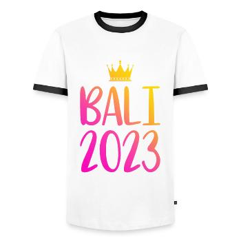 Bali 2023 - T-shirt contrasté Homme - blanc/noir - Devant - AI Model Female 172 light (172cm) & AI Model Male 178 dark (178cm)