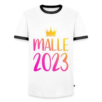 Malle 2023 - Men's Ringer Shirt - white/black - Front - AI Model Female 172 light (172cm) & AI Model Male 178 dark (178cm)