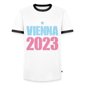 Vienna 2023 Wien - Men's Ringer Shirt - white/black - Front - AI Model Female 172 light (172cm) & AI Model Male 178 dark (178cm)