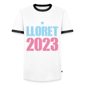 Lloret de Mar 2023 - T-shirt contrasté Homme - blanc/noir - Devant - AI Model Female 172 light (172cm) & AI Model Male 178 dark (178cm)
