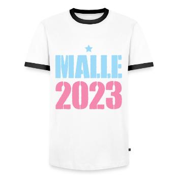 Malle 2023 - Men's Ringer Shirt - white/black - Front - AI Model Female 172 light (172cm) & AI Model Male 178 dark (178cm)