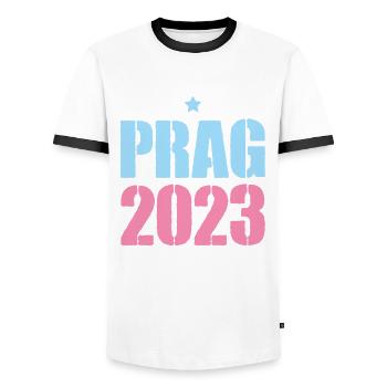 Prague 2023 - T-shirt contrasté Homme - blanc/noir - Devant - AI Model Female 172 light (172cm) & AI Model Male 178 dark (178cm)