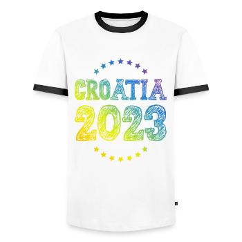 Croatia 2023 - Men's Ringer Shirt - white/black - Front - AI Model Female 172 light (172cm) & AI Model Male 178 dark (178cm)