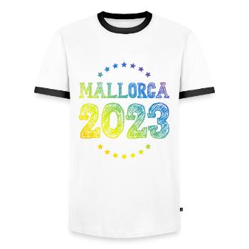Mallorca 2023 - Männer Kontrast-T-Shirt - Weiß/Schwarz - Vorne - AI Model Female 172 light (172cm) & AI Model Male 178 dark (178cm)