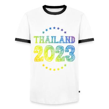 Thailand 2023 - Männer Kontrast-T-Shirt - Weiß/Schwarz - Vorne - AI Model Female 172 light (172cm) & AI Model Male 178 dark (178cm)