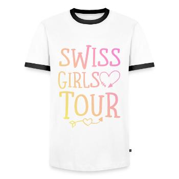 Switzerland Girls Tour - Men's Ringer Shirt - white/black - Front - AI Model Female 172 light (172cm) & AI Model Male 178 dark (178cm)