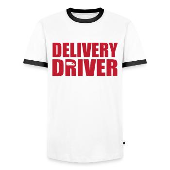 Delivery driver - Men's Ringer Shirt - white/black - Front - AI Model Female 172 light (172cm) & AI Model Male 178 dark (178cm)