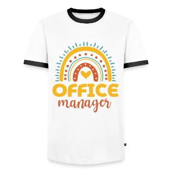 Jolie tenue arc-en-ciel de chef de bureau - T-shirt contrasté Homme - blanc/noir - Devant - AI Model Female 172 light (172cm) & AI Model Male 178 dark (178cm)