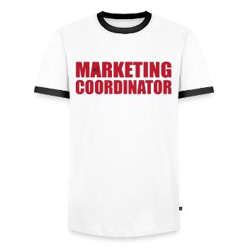Great gift for marketing coordinators - Men's Ringer Shirt - white/black - Front - AI Model Female 172 light (172cm) & AI Model Male 178 dark (178cm)