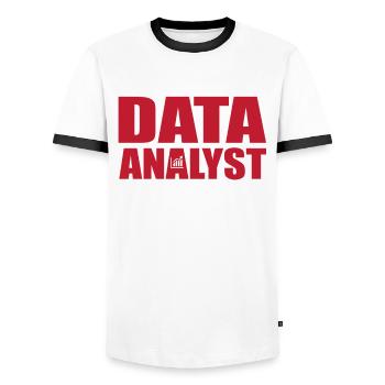 Great Data Analyst lettering motif - Men's Ringer Shirt - white/black - Front - AI Model Female 172 light (172cm) & AI Model Male 178 dark (178cm)