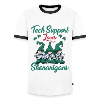 Technical support loves gimmicks St. - Men's Ringer Shirt - white/black - Front - AI Model Female 172 light (172cm) & AI Model Male 178 dark (178cm)