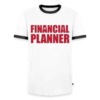 Financial Planner - Men's Ringer Shirt - white/black - Front - AI Model Female 172 light (172cm) & AI Model Male 178 dark (178cm)
